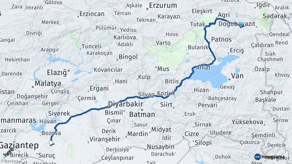 Ağrı Diyadin Şanlıurfa Arası Kaç Km - Yol Haritası