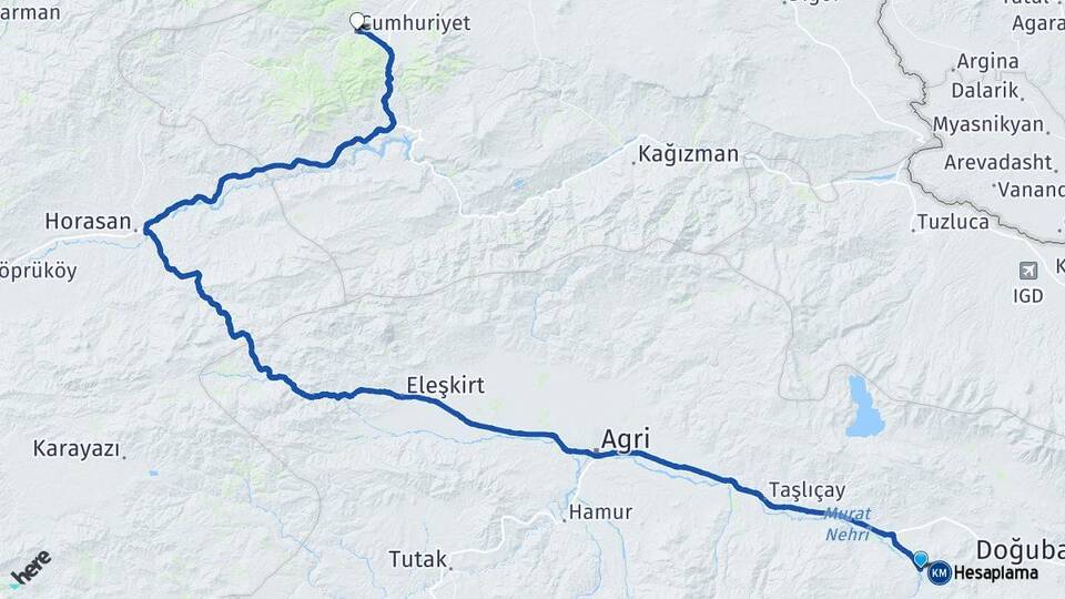 Ağrı Diyadin Sarıkamış Kars Arası Kaç Km - Yol Haritası