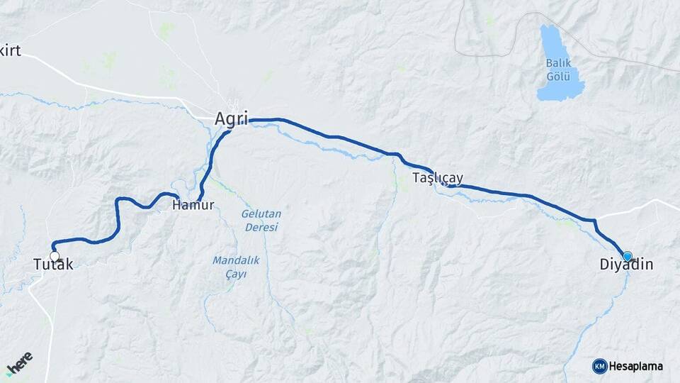 Ağrı Diyadin Tutak Arası Kaç Km - Yol Haritası