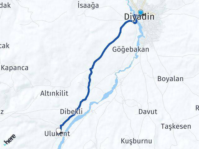 Ağrı Diyadin Ulukent Diyadin Arası Kaç Km - Yol Haritası