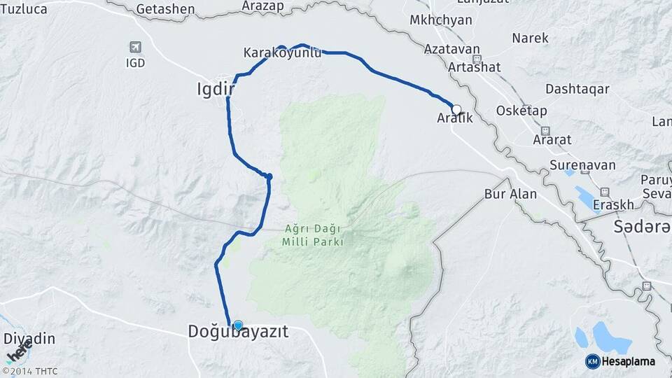 Ağrı Doğubayazıt Aralık Iğdır Arası Kaç Km - Yol Haritası