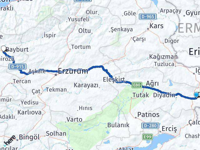 Ağrı Doğubayazıt Bayburt Arası Kaç Km - Yol Haritası
