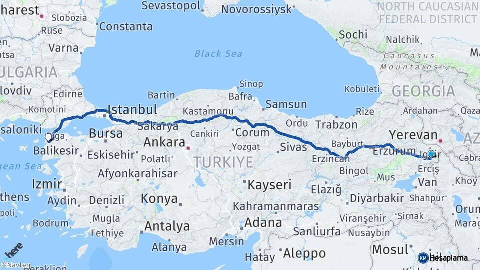 Ağrı Doğubayazıt Çanakkale Arası Kaç Km - Yol Haritası