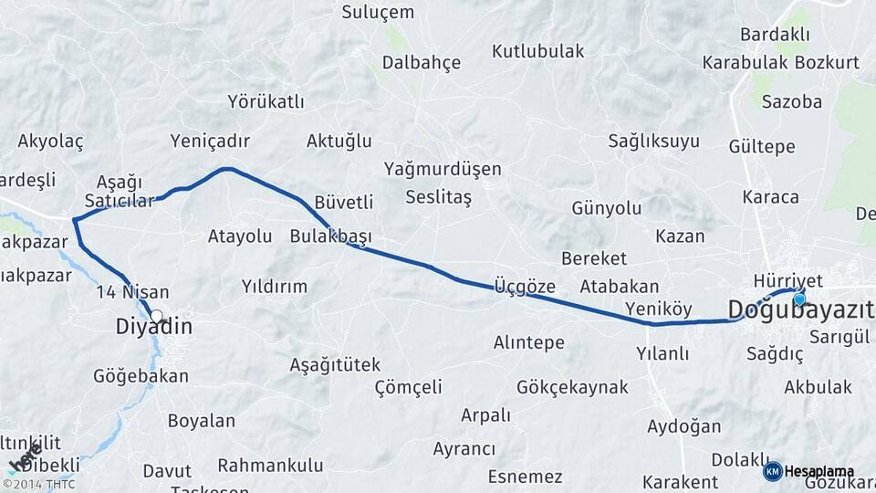 Ağrı Doğubayazıt Diyadin Arası Kaç Km - Yol Haritası