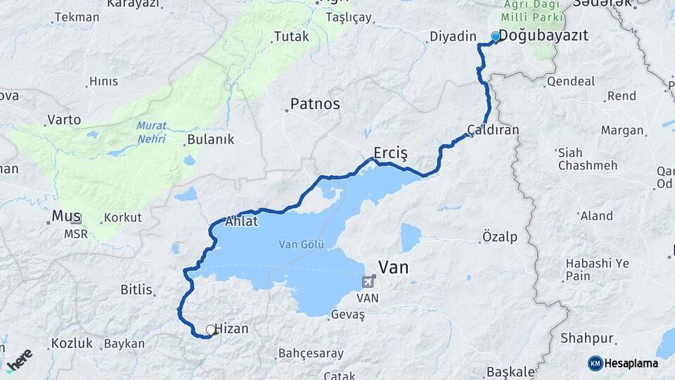 Ağrı Doğubayazıt Hizan Bitlis Arası Kaç Km - Yol Haritası