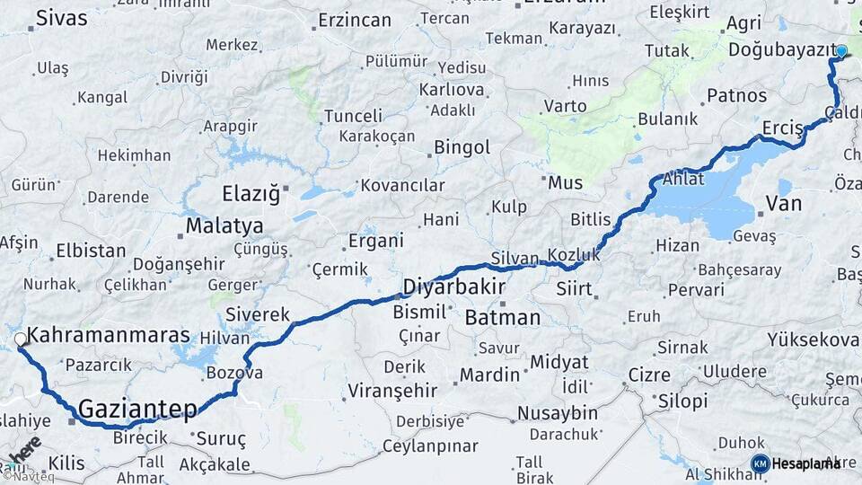 Ağrı Doğubayazıt Kahramanmaraş Arası Kaç Km - Yol Haritası