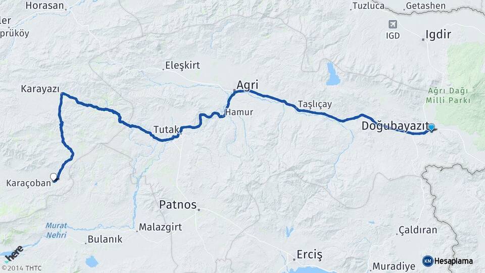 Ağrı Doğubayazıt Karaçoban Erzurum Arası Kaç Km - Yol Haritası
