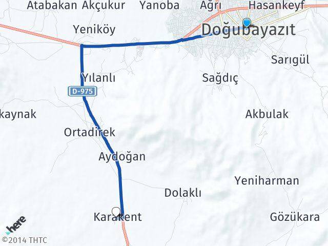 Ağrı Doğubayazıt Karakent Doğubayazıt Arası Kaç Km - Yol Haritası