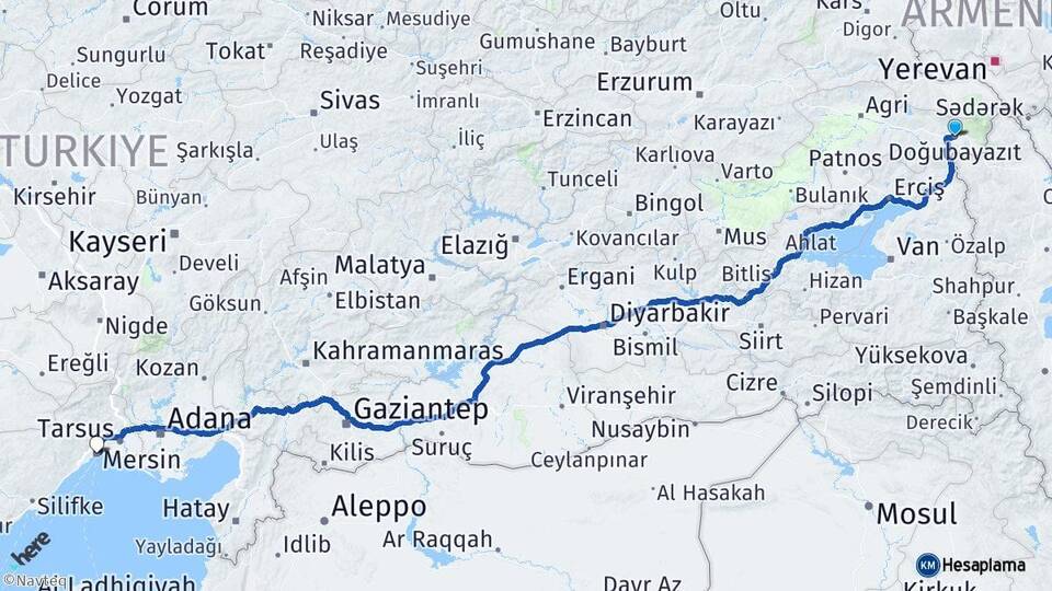Ağrı Doğubayazıt Mersin Arası Kaç Km - Yol Haritası