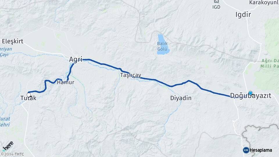 Ağrı Doğubayazıt Tutak Arası Kaç Km - Yol Haritası