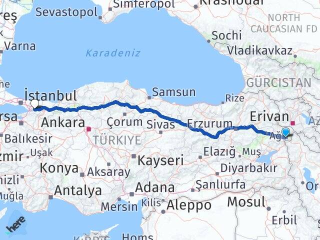 Ağrı Doğubayazıt Yavuz Sultan Selim Körfez Kocaeli Arası Kaç Km - Yol Haritası