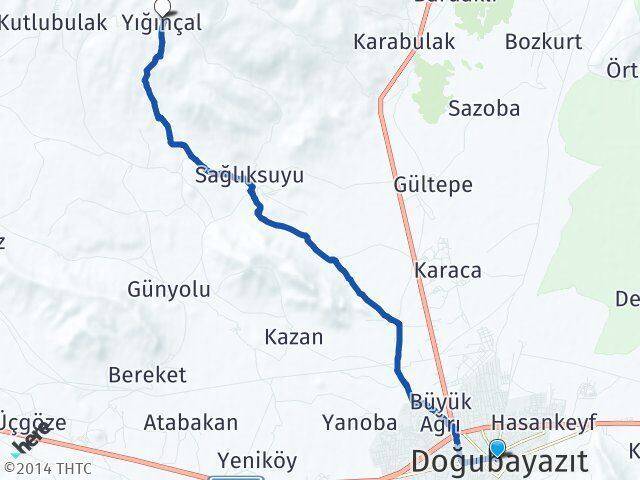 Ağrı Doğubayazıt Yığınçal Doğubayazıt Arası Kaç Km - Yol Haritası