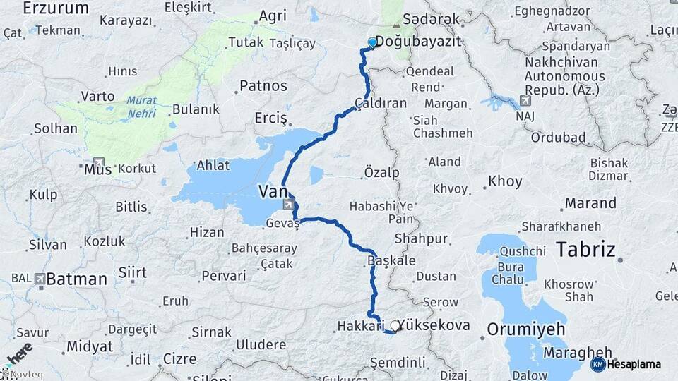 Ağrı Doğubayazıt Yüksekova Hakkari Arası Kaç Km - Yol Haritası