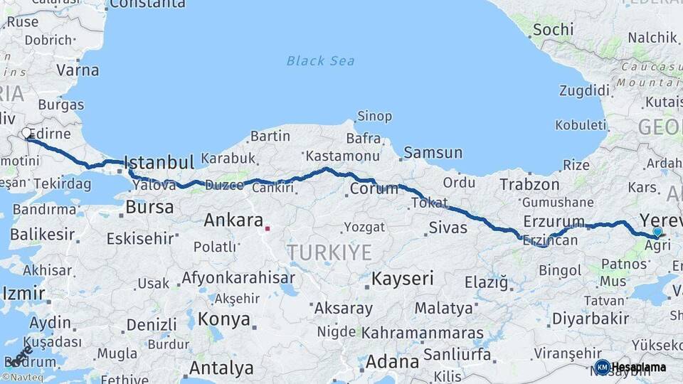 Ağrı Edirne Arası Kaç Km - Yol Haritası