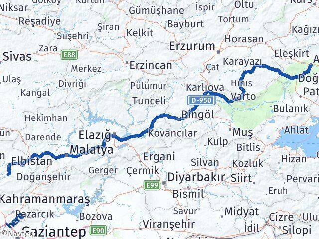 Ağrı Ekinözü Kahramanmaraş Arası Kaç Km - Yol Haritası