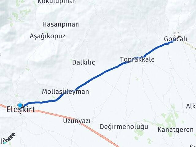 Ağrı Eleşkirt Goncalı Eleşkirt Arası Kaç Km - Yol Haritası