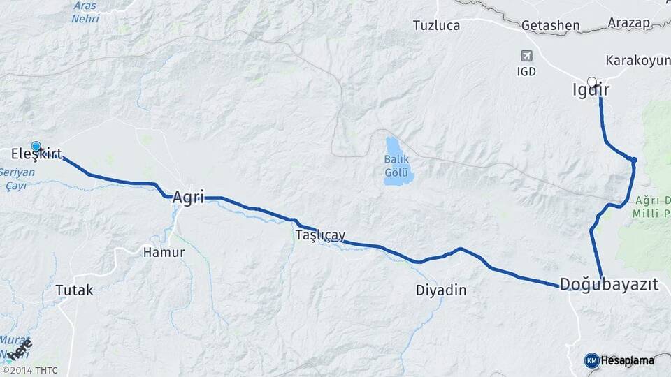 Ağrı Eleşkirt Iğdır Arası Kaç Km - Yol Haritası