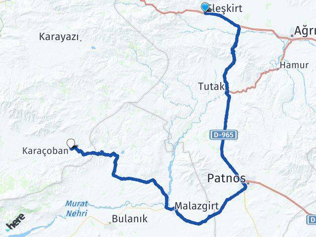 Ağrı Eleşkirt Karaçoban Erzurum Arası Kaç Km - Yol Haritası