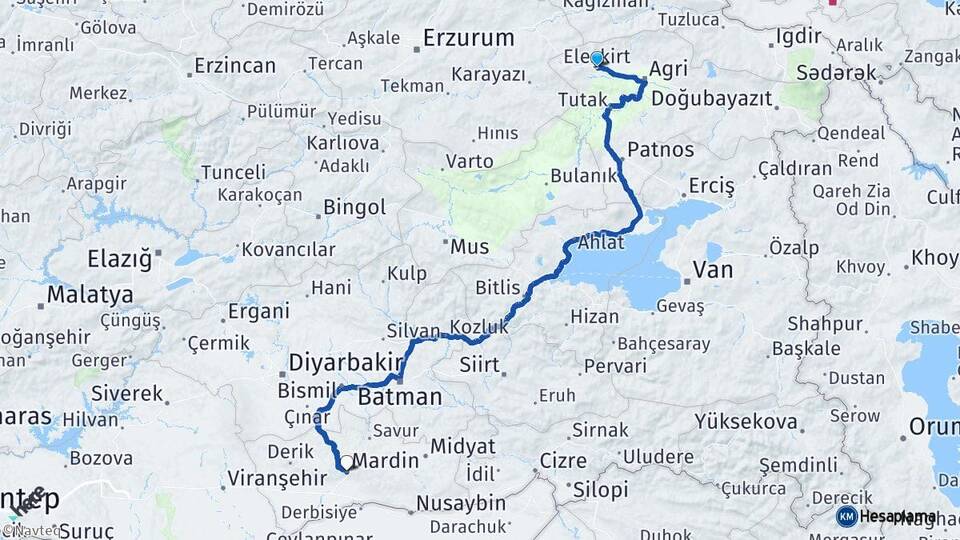 Ağrı Eleşkirt Mardin Arası Kaç Km - Yol Haritası