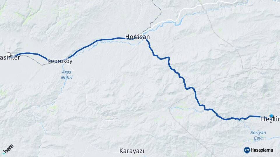 Ağrı Eleşkirt Pasinler Erzurum Arası Kaç Km - Yol Haritası