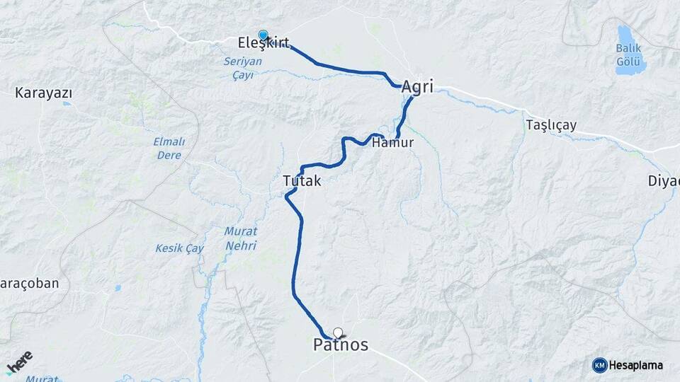 Ağrı Eleşkirt Patnos Arası Kaç Km - Yol Haritası
