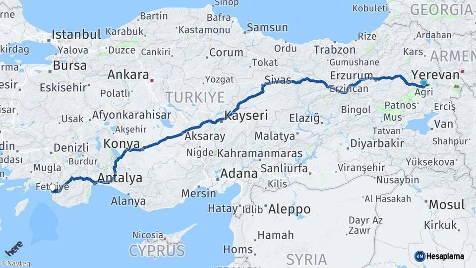 Ağrı Fethiye Muğla Arası Kaç Km - Yol Haritası