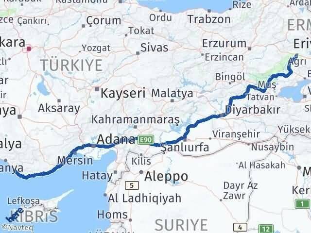 Ağrı Gazipaşa Antalya Arası Kaç Km - Yol Haritası