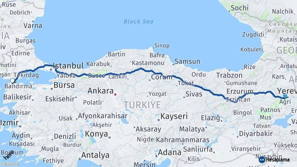 Ağrı Gelibolu Çanakkale Arası Kaç Km - Yol Haritası