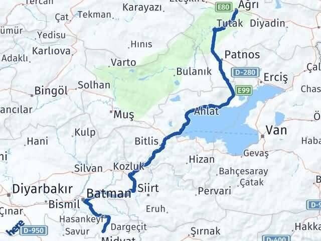 Ağrı Gercüş Batman Arası Kaç Km - Yol Haritası