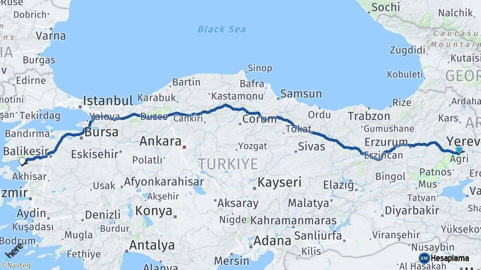 Ağrı Gömeç Balıkesir Arası Kaç Km - Yol Haritası