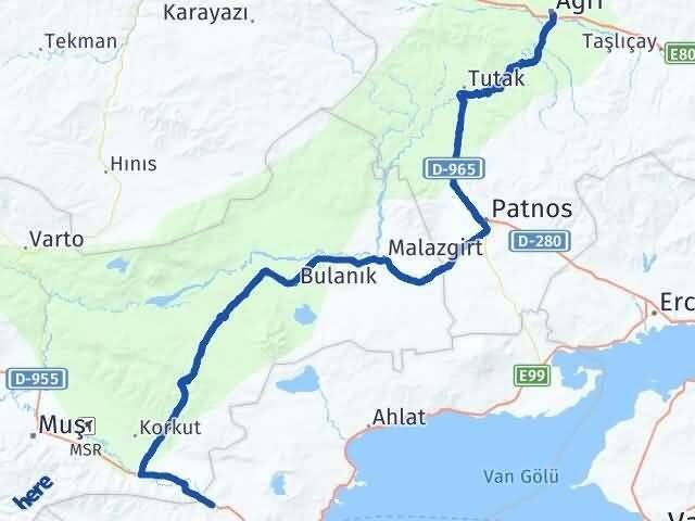 Ağrı Güroymak Bitlis Arası Kaç Km - Yol Haritası