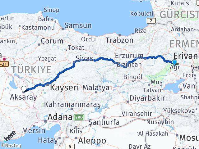 Ağrı Hamur Aksaray Arası Kaç Km - Yol Haritası