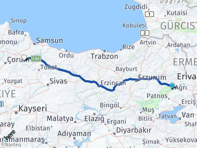 Ağrı Hamur Amasya Arası Kaç Km - Yol Haritası
