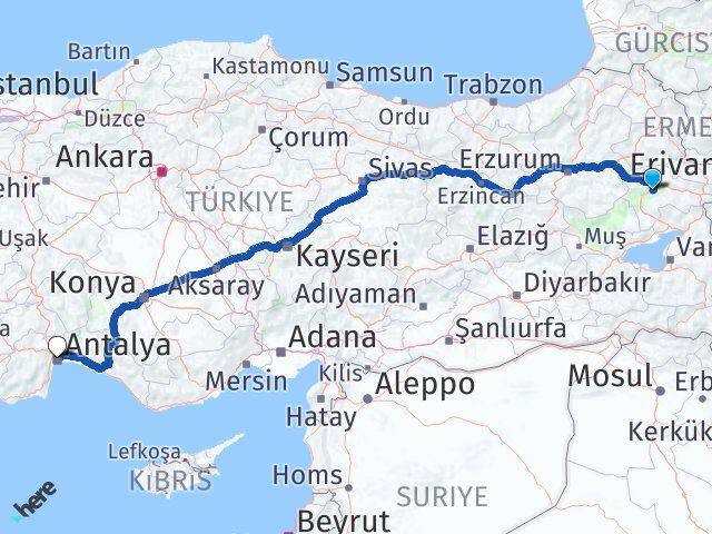 Ağrı Hamur Antalya Arası Kaç Km - Yol Haritası