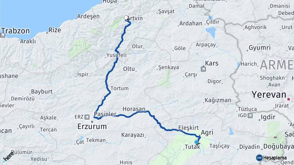 Ağrı Hamur Artvin Arası Kaç Km - Yol Haritası