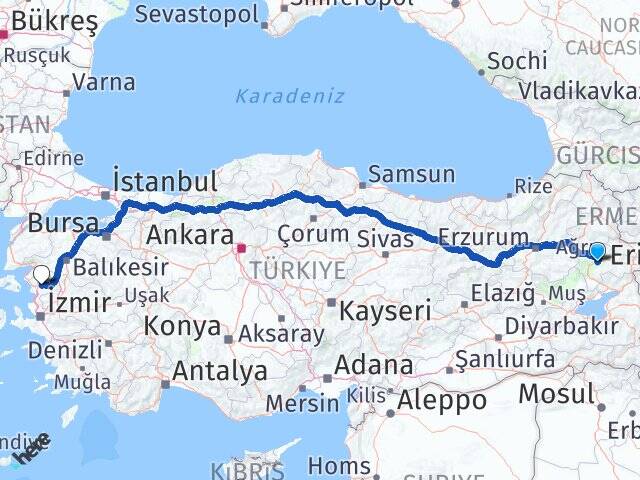 Ağrı Hamur Bergama İzmir Arası Kaç Km - Yol Haritası