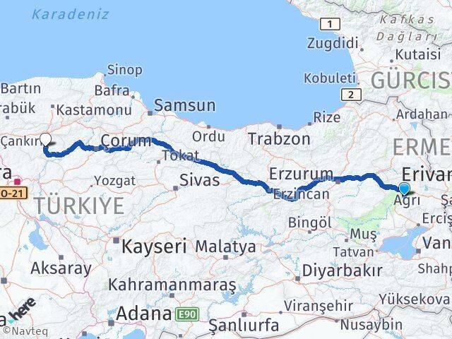 Ağrı Hamur Çankırı Arası Kaç Km - Yol Haritası