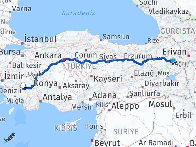 Ağrı Hamur Denizli Arası Kaç Km - Yol Haritası