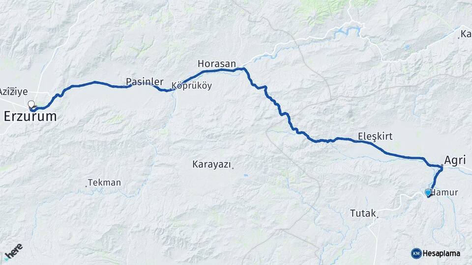 Ağrı Hamur Erzurum Arası Kaç Km - Yol Haritası
