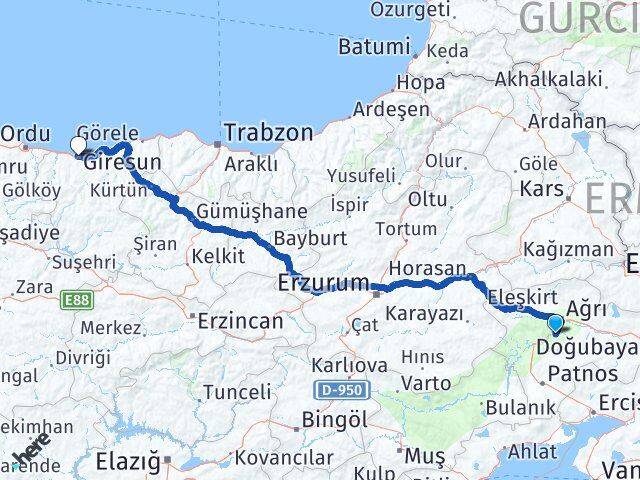 Ağrı Hamur Giresun Arası Kaç Km - Yol Haritası