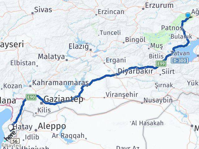 Ağrı Hamur Hatay Arası Kaç Km - Yol Haritası
