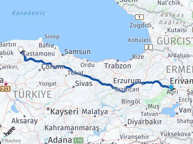 Ağrı Hamur Kastamonu Arası Kaç Km - Yol Haritası