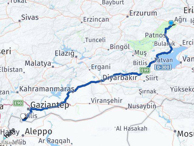 Ağrı Hamur Kilis Arası Kaç Km - Yol Haritası