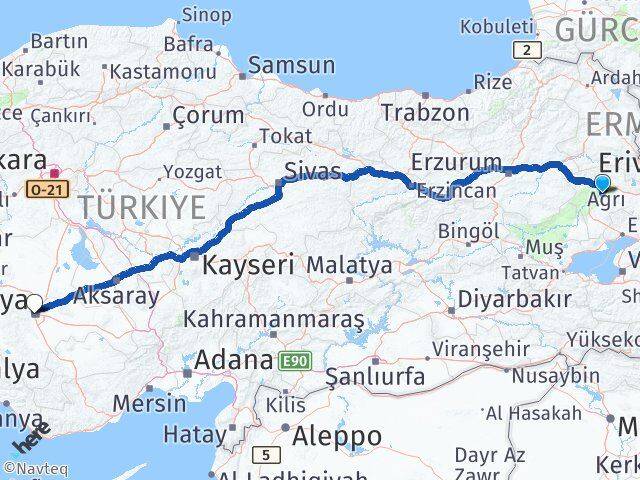 Ağrı Hamur Konya Arası Kaç Km - Yol Haritası