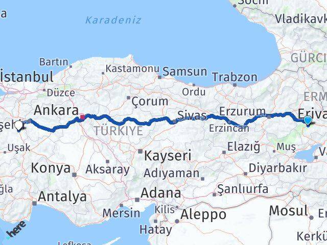 Ağrı Hamur Kütahya Arası Kaç Km - Yol Haritası