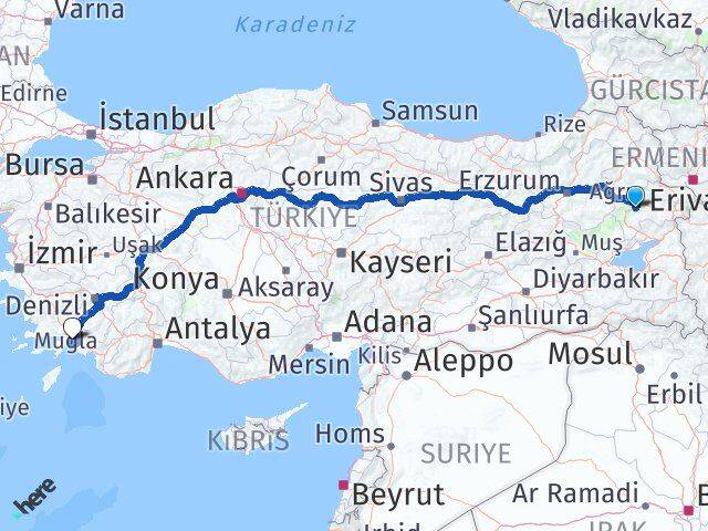 Ağrı Hamur Muğla Arası Kaç Km - Yol Haritası