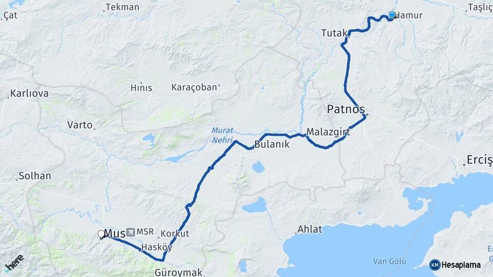 Ağrı Hamur Muş Arası Kaç Km - Yol Haritası