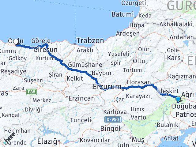 Ağrı Hamur Ordu Arası Kaç Km - Yol Haritası