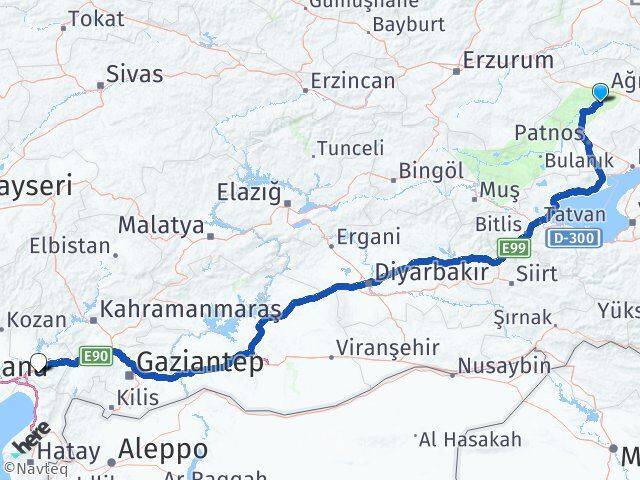 Ağrı Hamur Osmaniye Arası Kaç Km - Yol Haritası