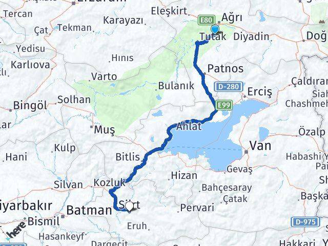 Ağrı Hamur Siirt Arası Kaç Km - Yol Haritası